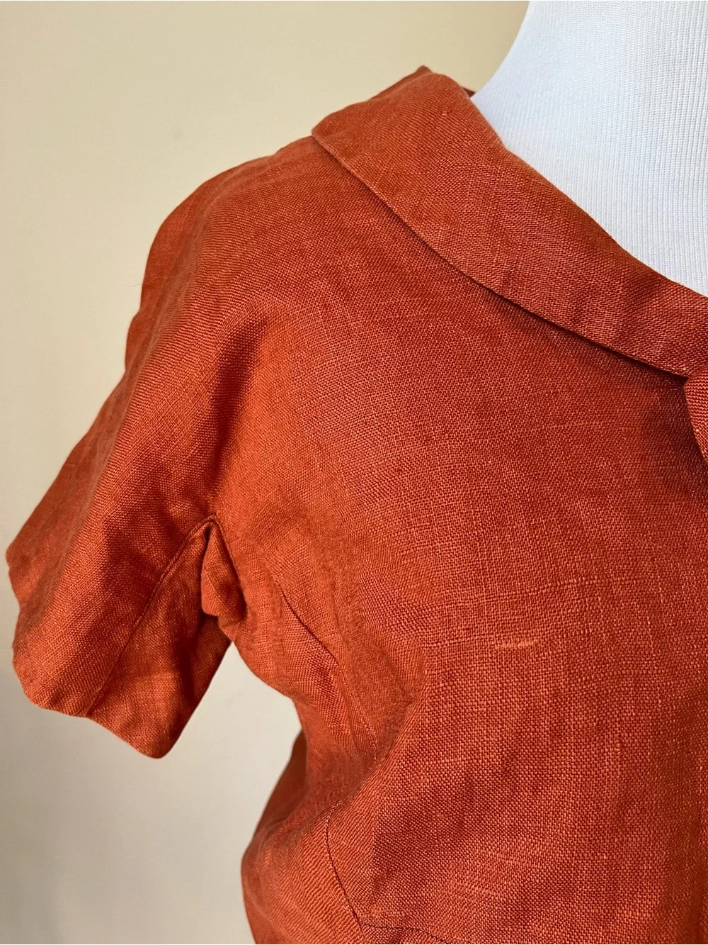 VTg 30s 40s Linen? Dress Secretary Sailor Size XS/S Burnt Orange tie neck - Picture 4 of 14